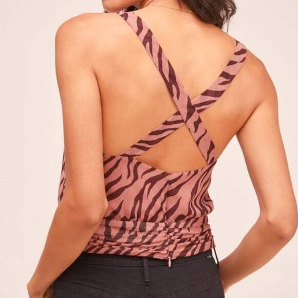 ASTR The Label Cross Back Tank Top XL Zebra Animal Print Pleated Pink Brown NEW - Picture 6 of 12